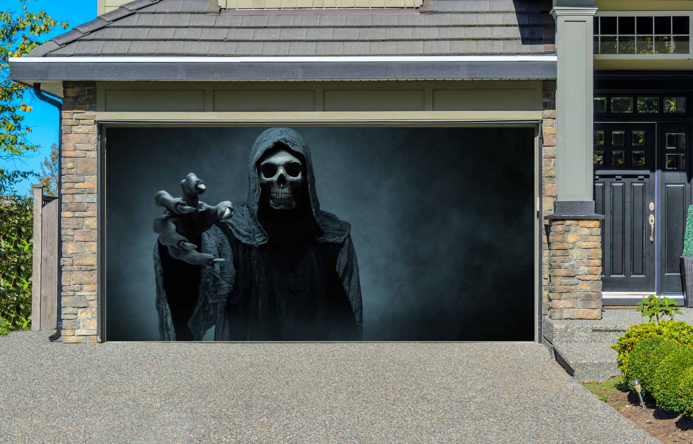 Grim Reaper Reaching Towards The Camera Over Dark Background Garage Door Cover Wrap Decoration