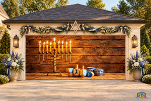 Rustic Wooden Hanukkah Garage Door Cover