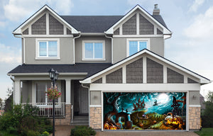 Halloween Night Mystery Graveyard Garage Door Cover Banner Backdrop