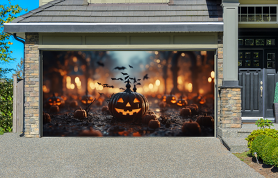 Halloween Celebration With Pumpkin Monster Garage Door Cover Wrap Decoration