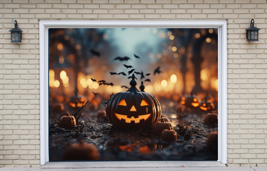 Halloween Celebration With Pumpkin Monster Garage Door Cover Wrap Decoration