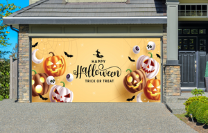 Decoración para puerta de garaje con personajes de calabazas espeluznantes para la celebración de Halloween: ¡Dulce o truco!