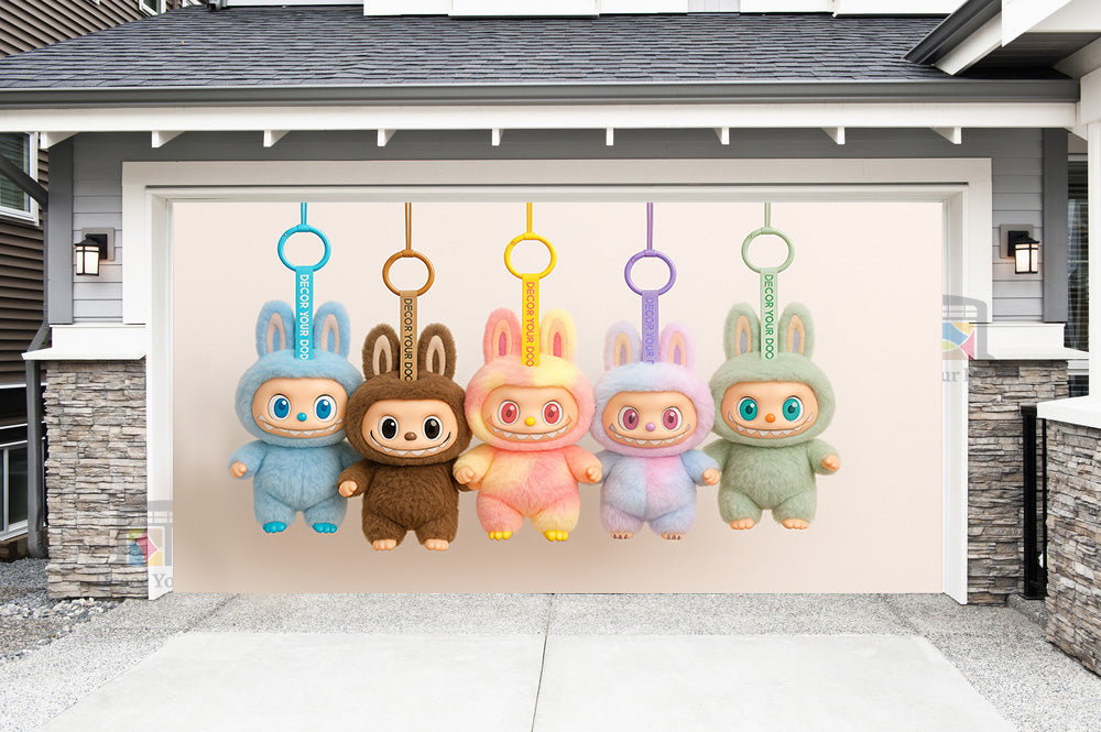 Hanging Labubu Squad Garage Door Cover Banner Wrap