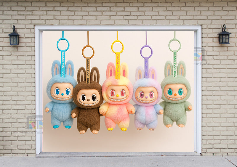 Hanging Labubu Squad Garage Door Cover Banner Wrap