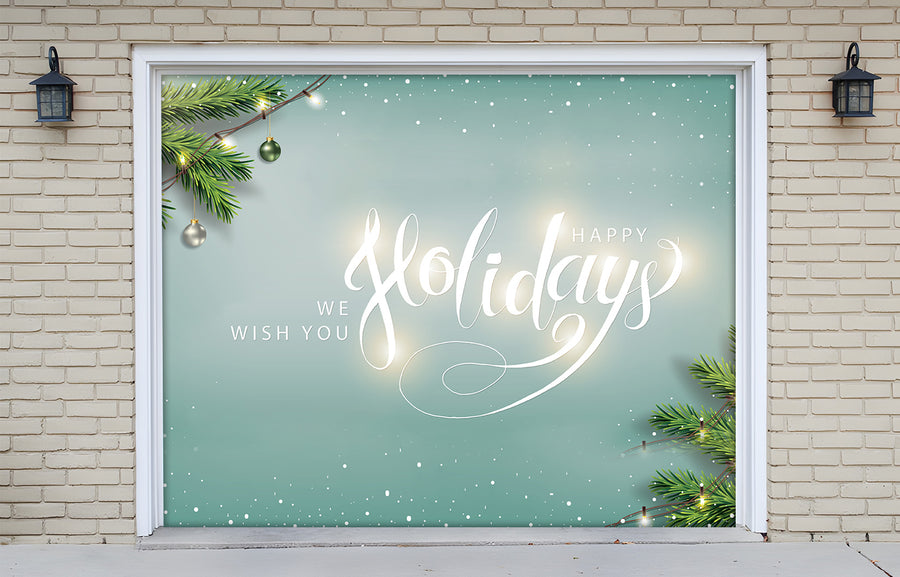 Happy Holidays with Christmas tree Garage Door Cover Banner Wrap