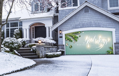 Happy Holidays with Christmas tree Garage Door Cover Banner Wrap