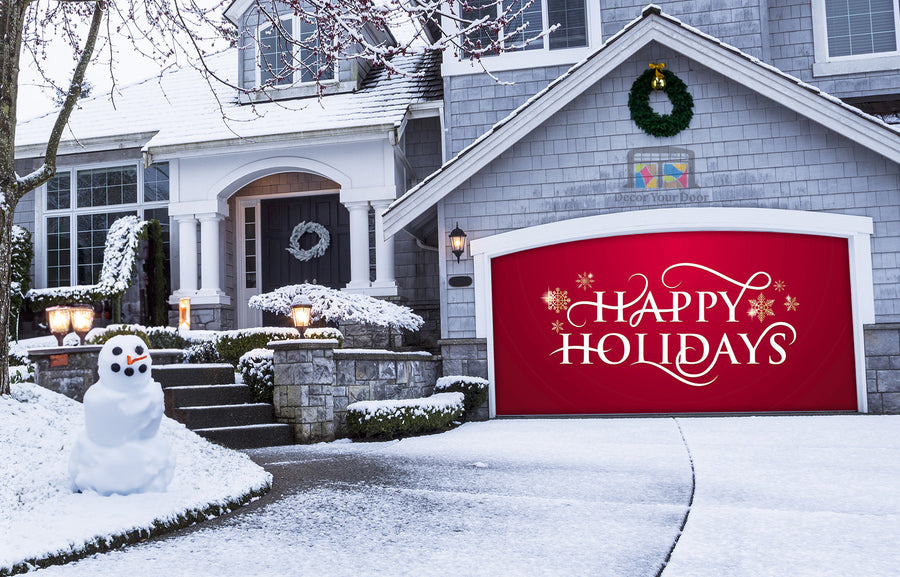Happy holidays Greeting with snowflakes Garage Door Cover Banner Wrap