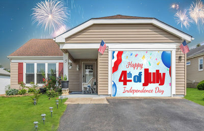 Happy 4th of July, Independence Day With Balloons Garage Door Cover Banner
