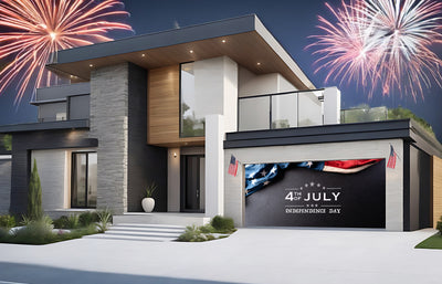 Happy Independence Day American Flag On Black Background Garage Door Cover Banner