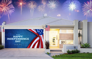 Happy Independence day US Flag On Blue Garage Door Cover Banner