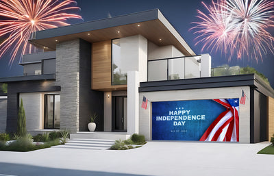 Happy Independence day US Flag On Blue Garage Door Cover Banner