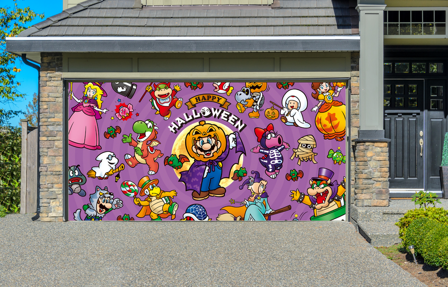 Feliz Halloween Mario: Cubierta para puerta de garaje, pancarta, fondo