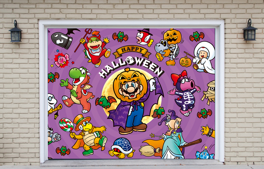 Feliz Halloween Mario: Cubierta para puerta de garaje, pancarta, fondo