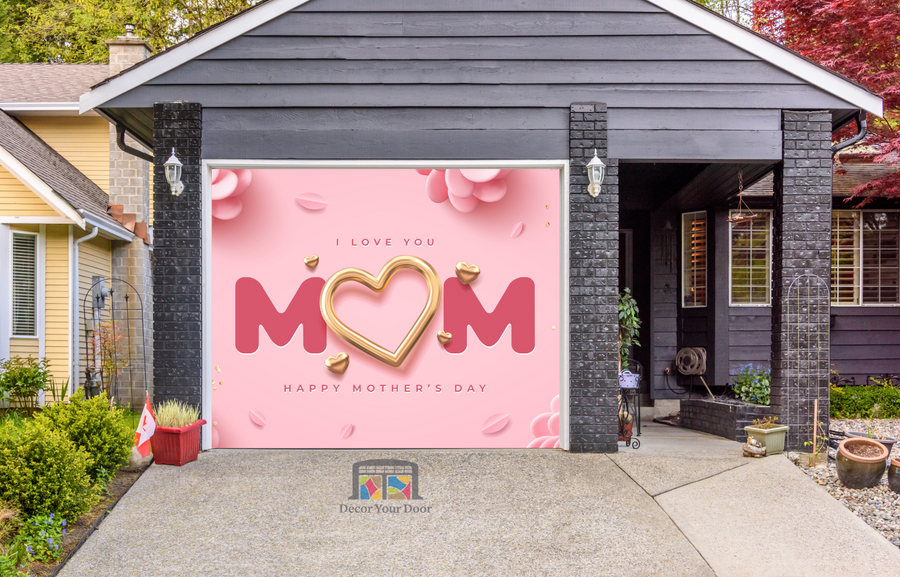 Happy Mother's Day Pink 3D Modern Garage Door Cover Banner Backdrop