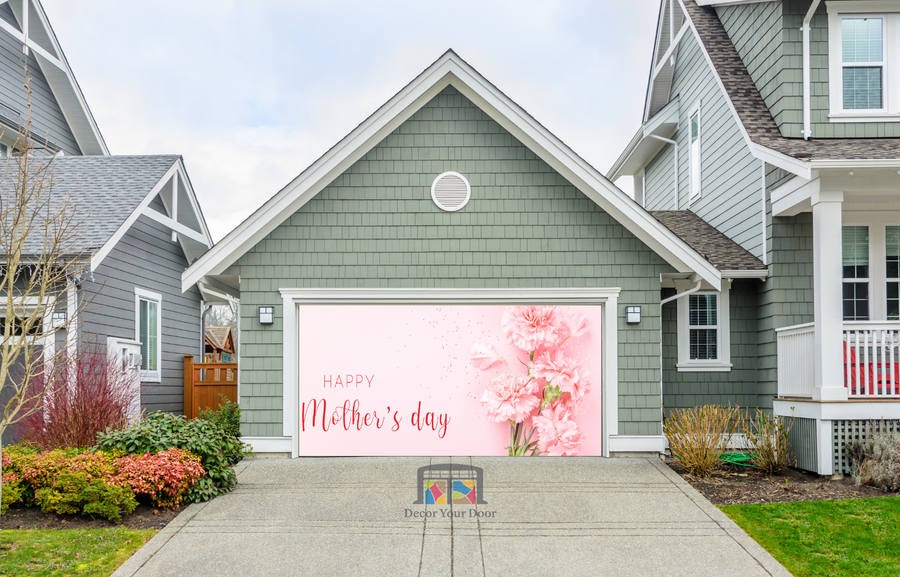 Happy Mother's Day Pink Flowers Garage Door Cover Banner Backdrop