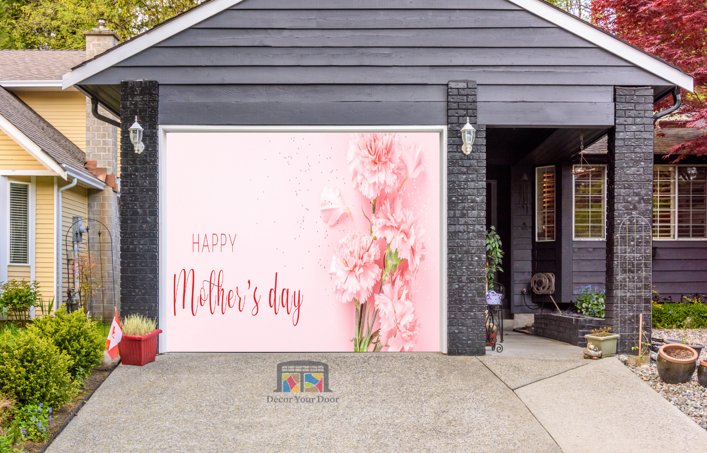 Happy Mother's Day Pink Flowers Garage Door Cover Banner Backdrop
