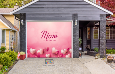 Happy Mother's Day With Pink Love Balloons Garage Door Cover Banner Backdrop