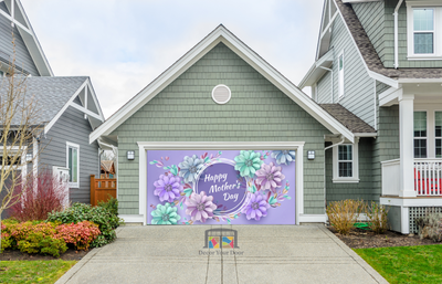 Happy Mother's Day With Purple Flowers Backdrop Garage Door Cover Banner