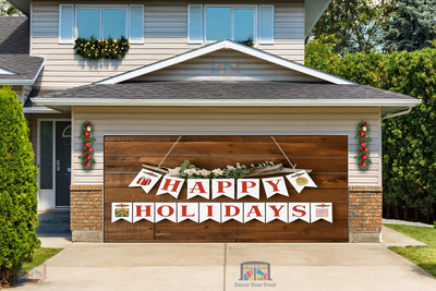 Pancarta rústica de Felices Fiestas – Cubierta navideña para puerta de garaje