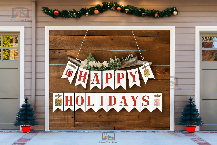 Happy Holidays Rustic Banner – Christmas Garage Door Cover
