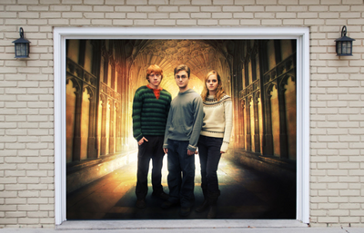 Harry Potter, Ronald Weasley, and Hermione Granger Garage Door Cover Wrap Banner
