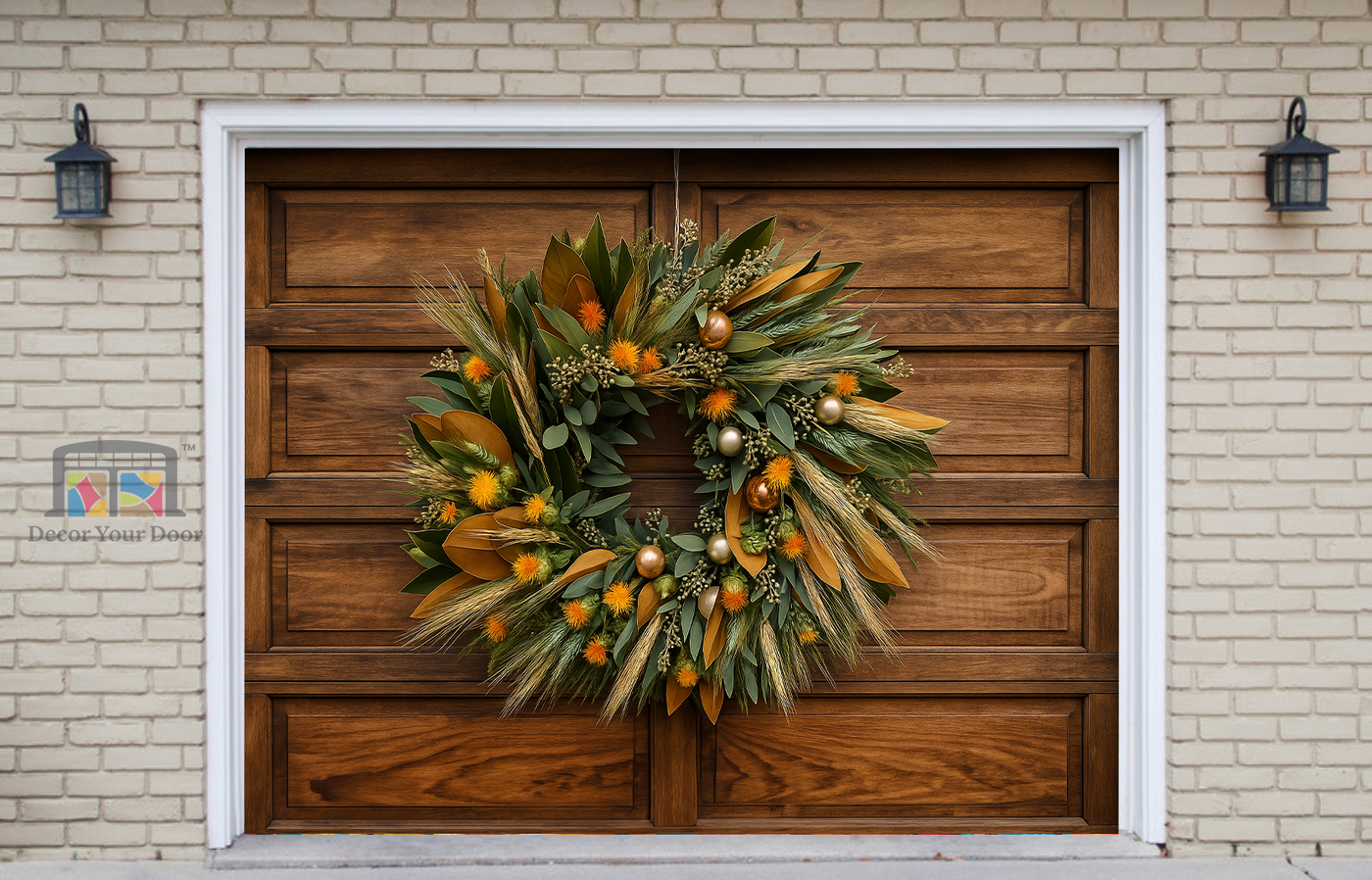 Harvest Hearth Wreath – Fall Garage Door Cover