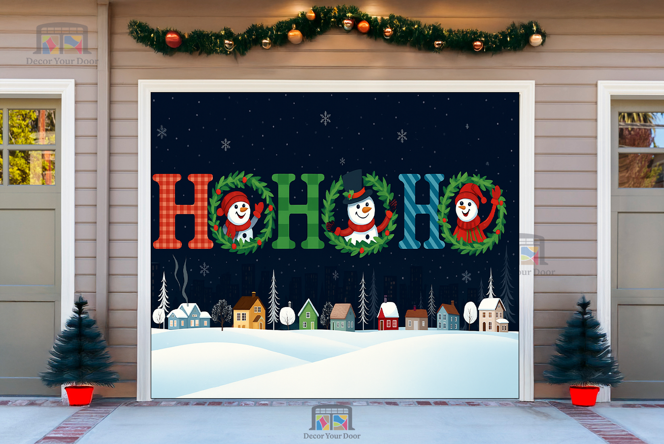 Ho Ho Ho Pueblo Invernal – Cubierta Navideña para Puerta de Garaje