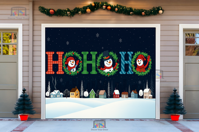 Ho Ho Ho Pueblo Invernal – Cubierta Navideña para Puerta de Garaje