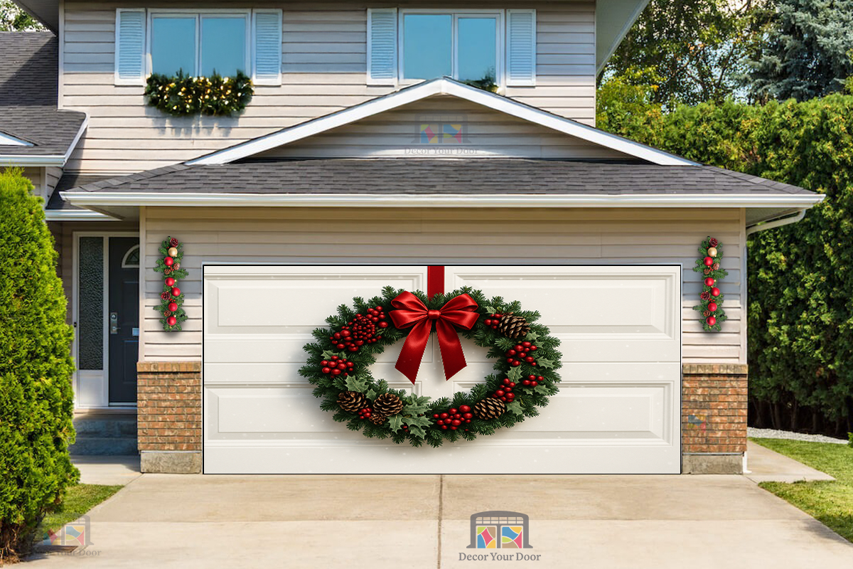 Holiday Welcome Wreath – Christmas Garage Door Cover