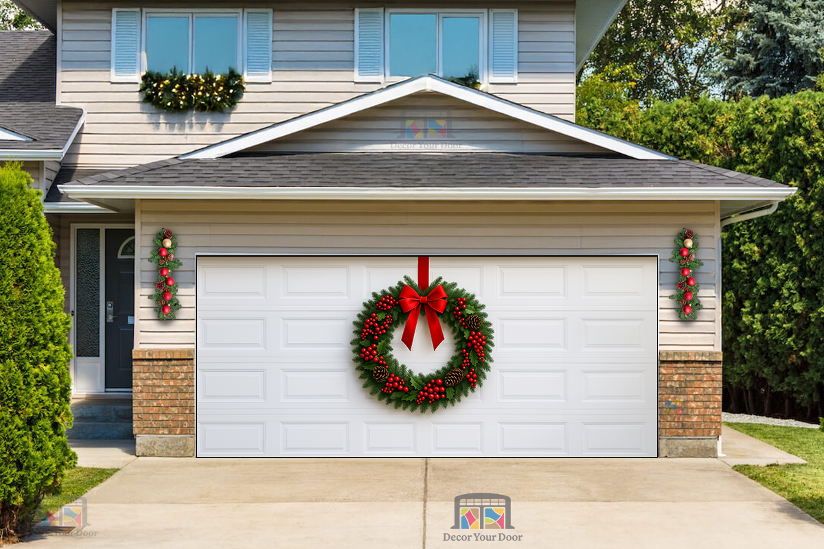 Corona navideña de bienvenida – Cubierta navideña para puerta de garaje