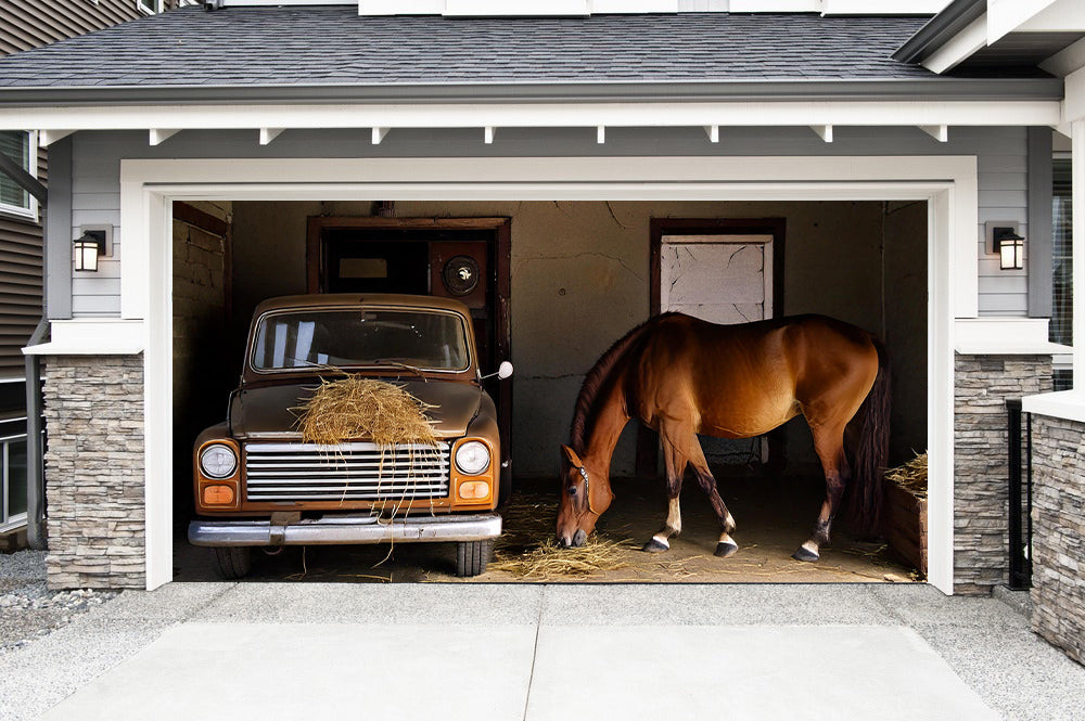 Horse in the Garage - Banner Wrap Decor Your Door