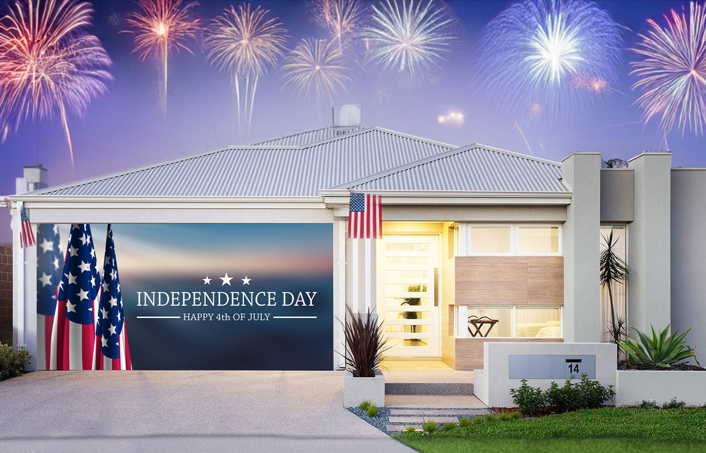 Independence Day USA Flag Happy 4th of July Garage Door Cover Banner