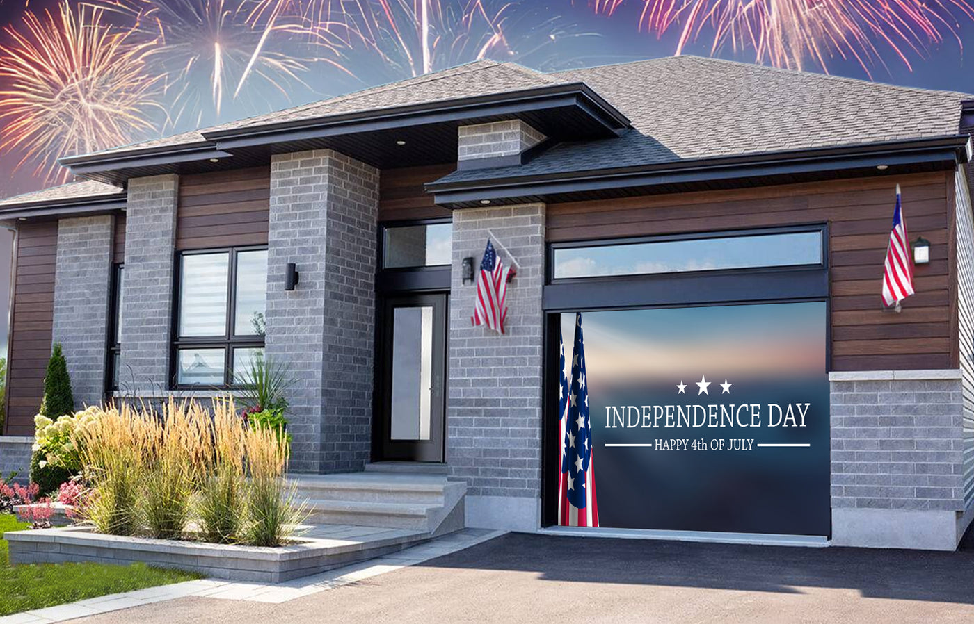 Independence Day USA Flag Happy 4th of July Garage Door Cover Banner