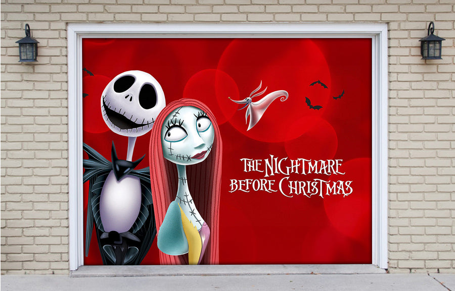 Jack y Sally Pesadilla antes de Navidad: Vinilo decorativo para puerta de garaje rojo