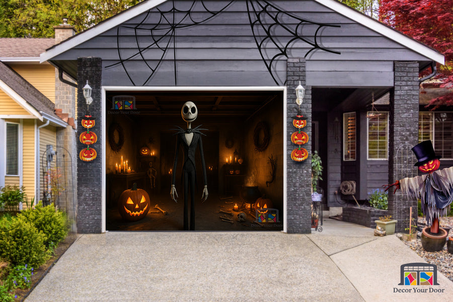 Vinilo decorativo para puerta de garaje de Halloween del taller embrujado de Jack Skellington