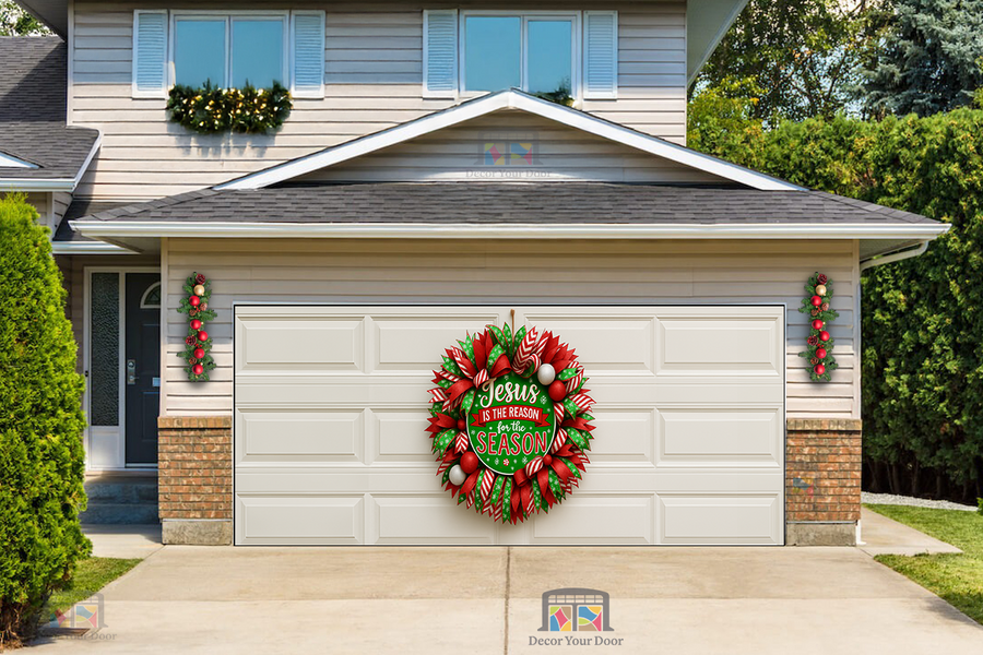 Jesus Season Celebration Wreath – Christmas Garage Door Cover