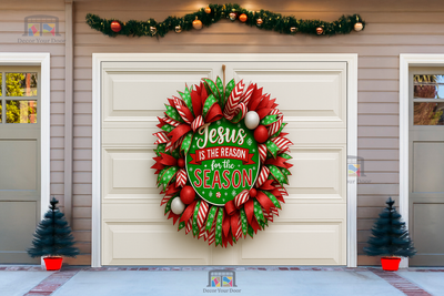 Corona de celebración navideña para la temporada de Jesús – Cubierta para puerta de garaje navideña 