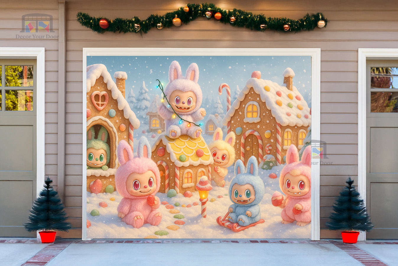 Labubu’s Gingerbread Village Wonderland Christmas Garage Door Cover