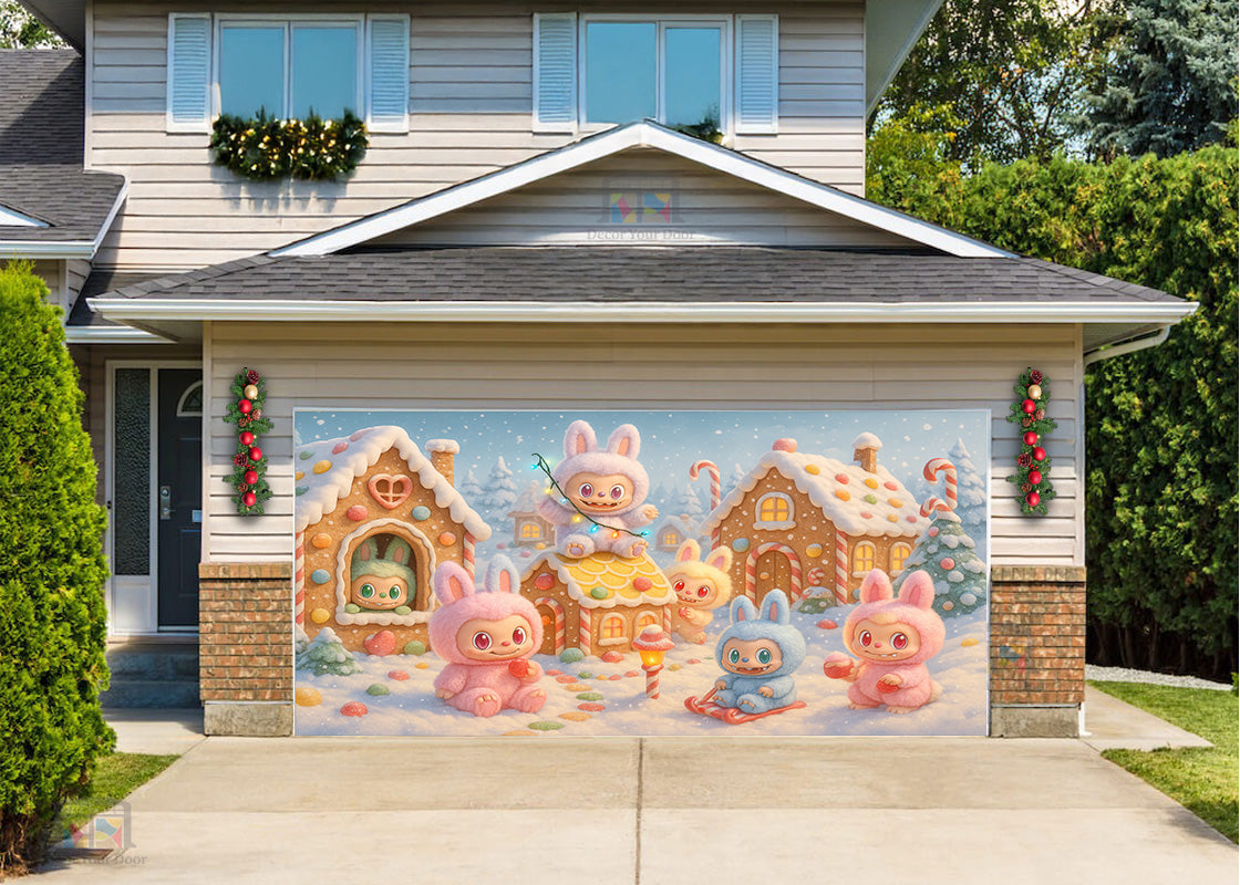 Labubu’s Gingerbread Village Wonderland Christmas Garage Door Cover