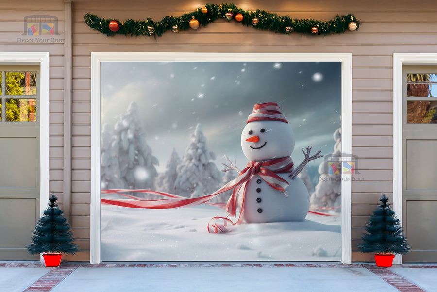 Lonely Snowman’s Winter Garage Door Cover Banner Decoration - Decor Your Door