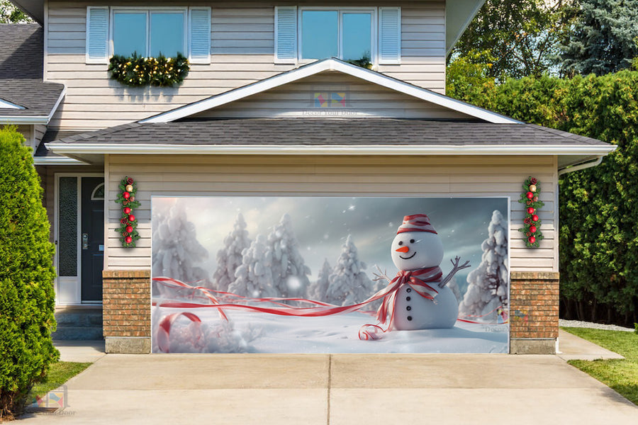 Lonely Snowman’s Winter Garage Door Cover Banner Decoration - Decor Your Door