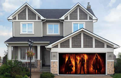 Michael Myers at the Burning Entrance Garage Door Cover Banner Wrap (Style 2)