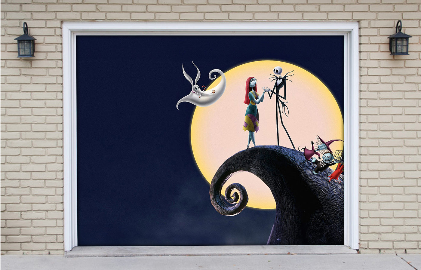 Moonlight Souls Jack and Sally under the full moon Garage Door Cover Banner Wrap