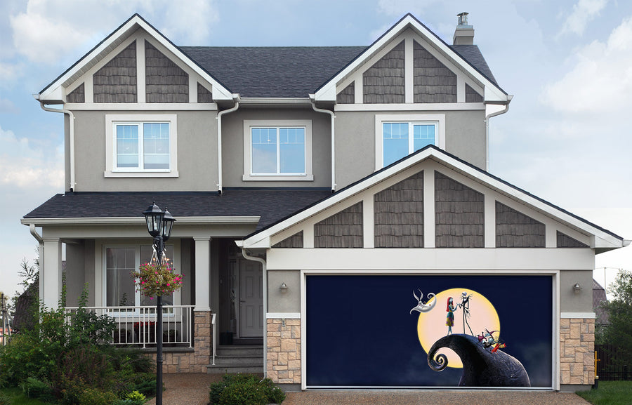Moonlight Souls Jack and Sally under the full moon Garage Door Cover Banner Wrap