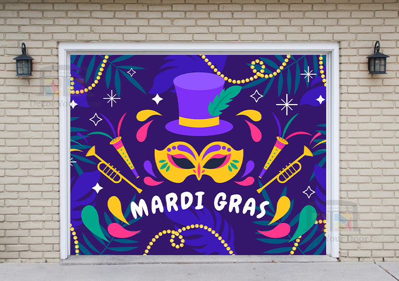 Mardi Gras Festive Mask & Beads Garage Door Cover