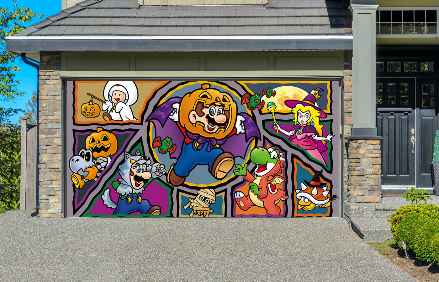 Mario And Friends Happy Halloween Garage Door Cover Banner Backdrop
