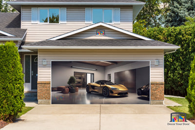 McLaren 765LT Parked in the Garage - Garage Door Cover Banner Wrap