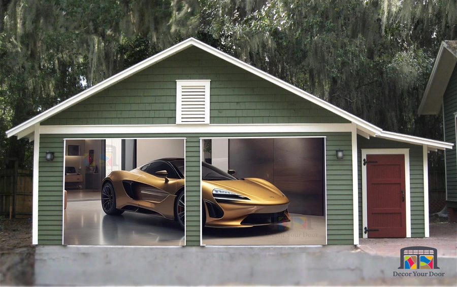 McLaren 765LT aparcado en el garaje - Vinilo para puerta de garaje