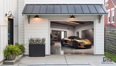 McLaren 765LT Parked in the Garage - Garage Door Cover Banner Wrap