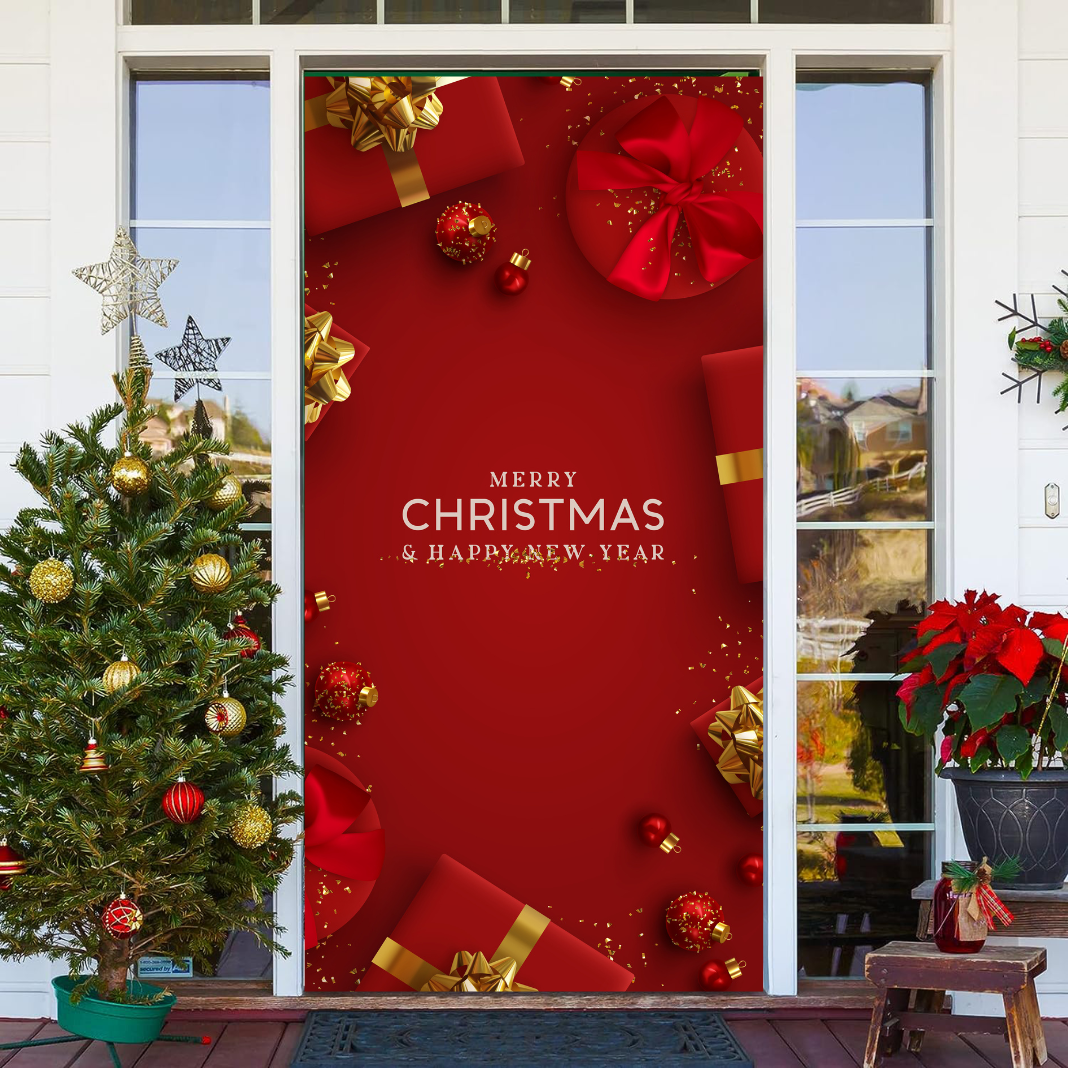 Merry Christmas And Happy New Year Front Door Cover